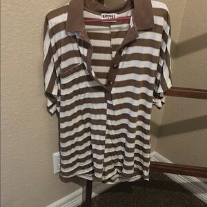 Brown and White Striped Polo Romper